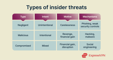 A list of the different types of insider threats.