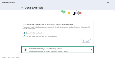 A highlight showing how to remove an app connected to a Google Account.