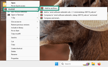Creating an archive with WinRAR.
