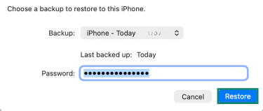 iCloud backup requiring password for confirmation.
