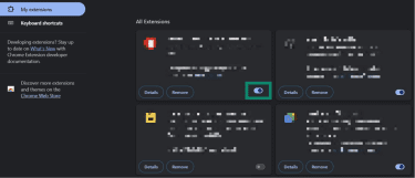 The toggle switch for enabling and disabling and extension in Google Chrome.