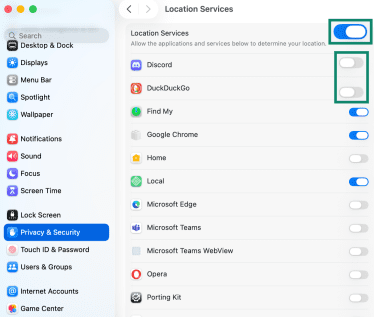 Disabling location access for specific apps.