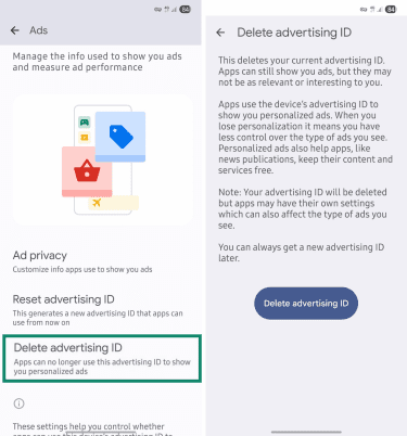 Deleting advertising ID on Android.