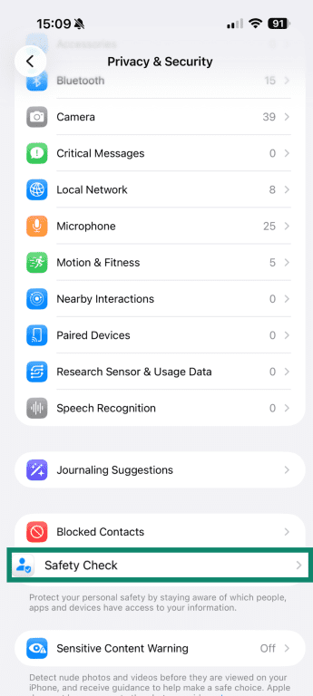 Safety check on iPhone.