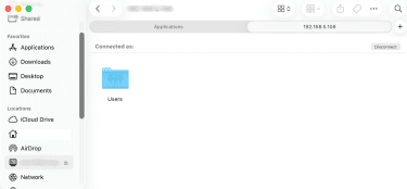The mounted Windows folder in the Finder menu.