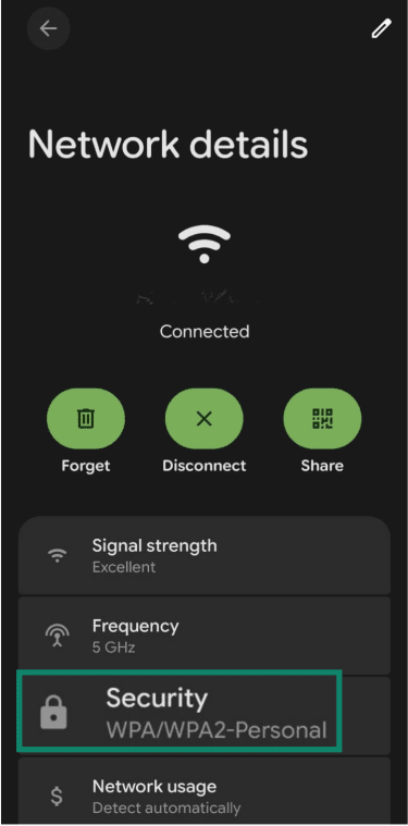 Security type of connected Wi-Fi network on Android