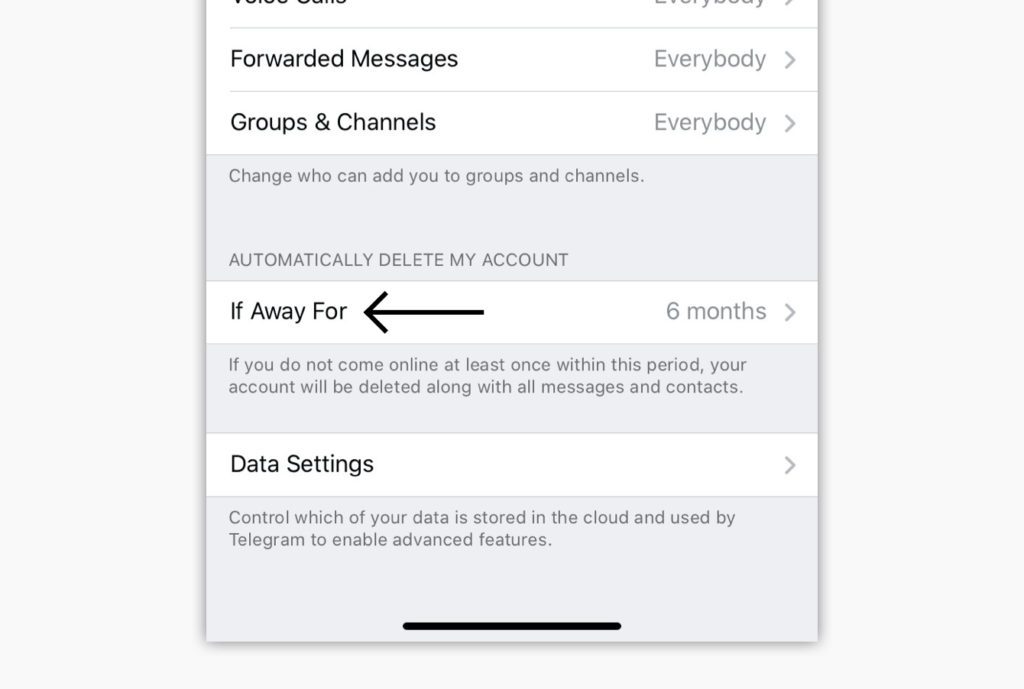 Menu do Telegram "Se ausente por".