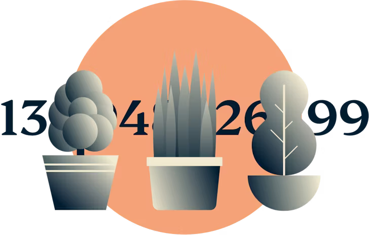 Bir sayı çizgisini kapsayan üç bitki.